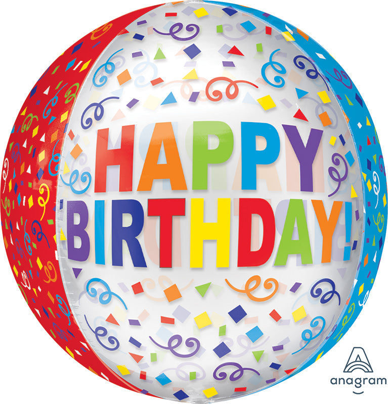 16" Happy Birthday Streamers Orbz Clear Foil Balloon