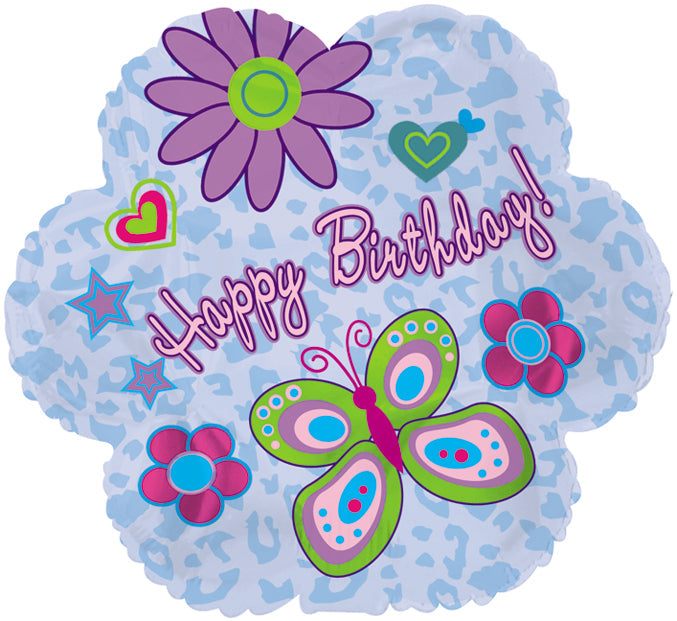 18" Happy Birthday Flower Shape Foil Balloon