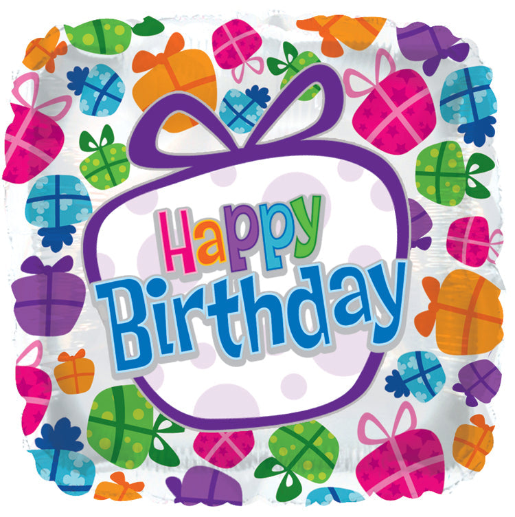18" Presents Happy Birthday Square Balloon