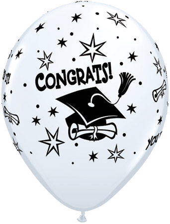 11" Congrats Cap white Latex Balloons (50 Count)