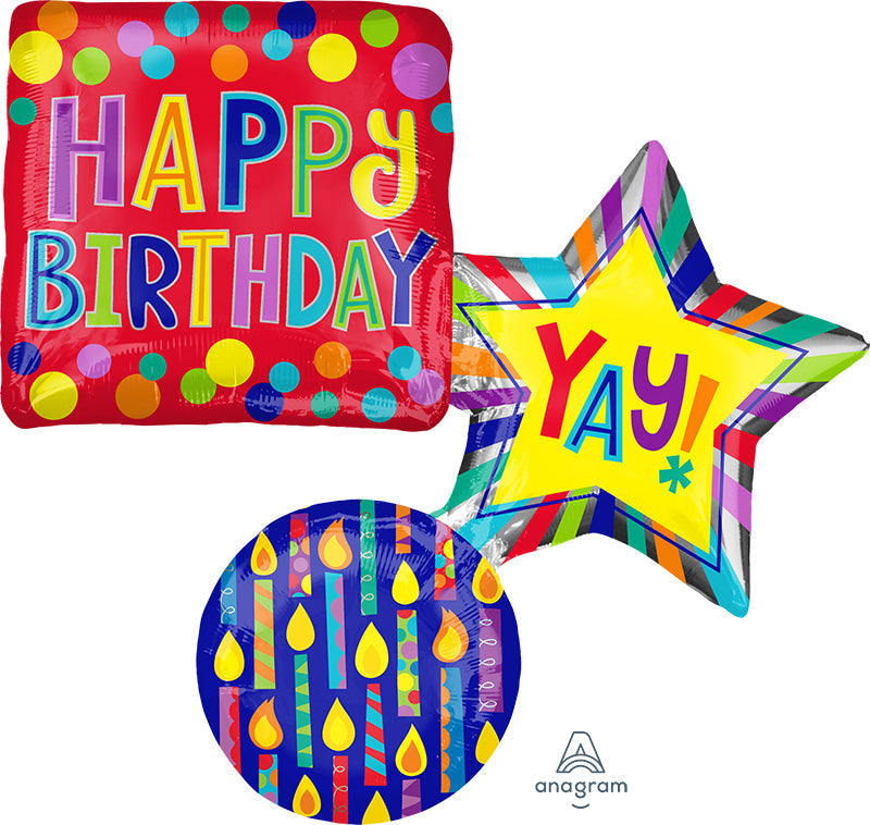 34" SuperShape Birthday Stacked Shapes Foil Balloon