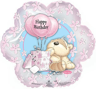 18" Fizzy Moon Happy Birthday Day Pink Flower Balloon