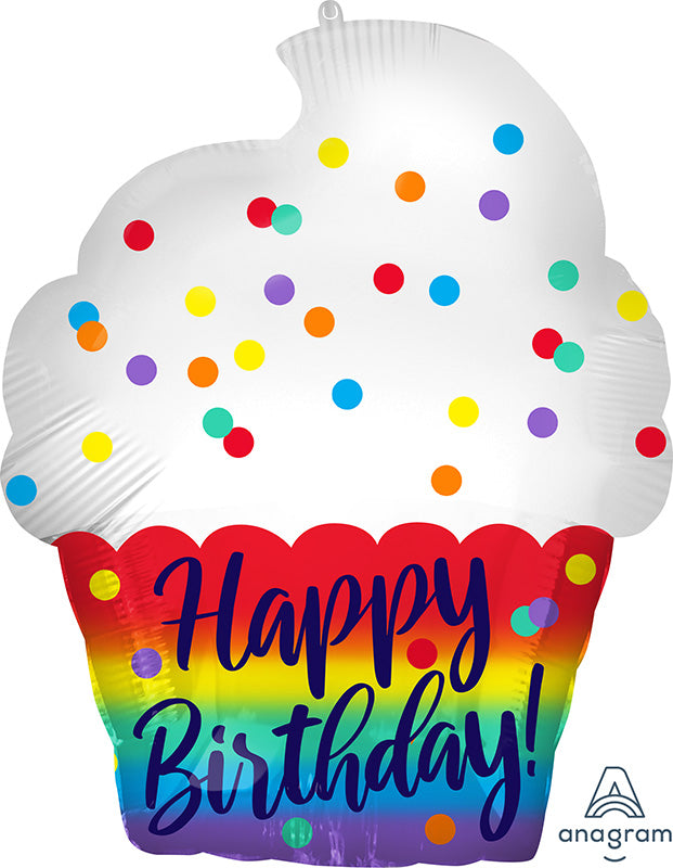 18" Happy Birthday Satin Cupcake Foil Balloon