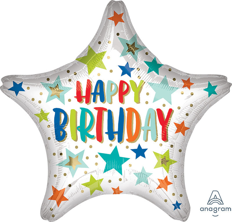 28" Jumbo Happy Birthday Stars and Dots Foil Balloon