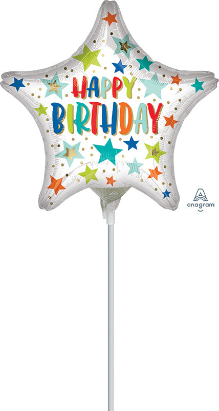 4" Airfill Only Happy Birthday Stars and Dots Foil Balloon