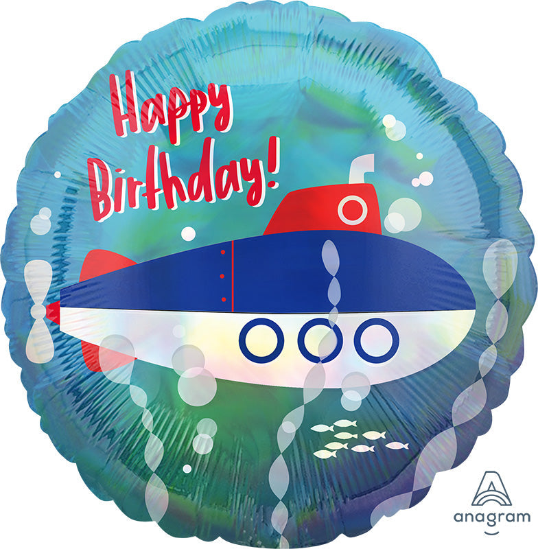 18" Iridescent Submarine Birthday Foil Balloon