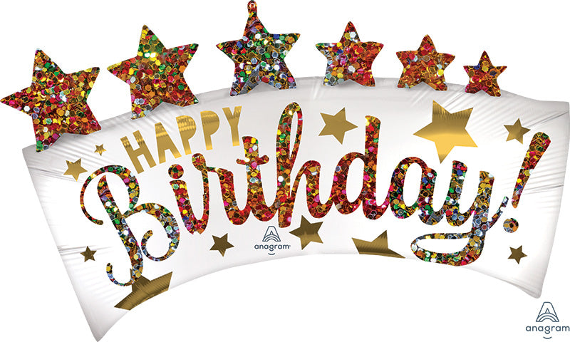 34" Satin Happy Birthday Glitter Banner Foil Balloon