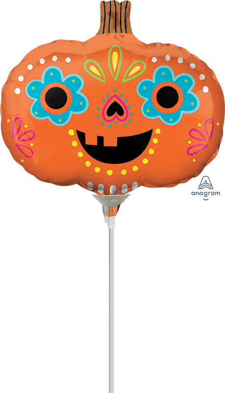 Airfill Only Mini Shape Day of the Dead Pumpkin Foil Balloon