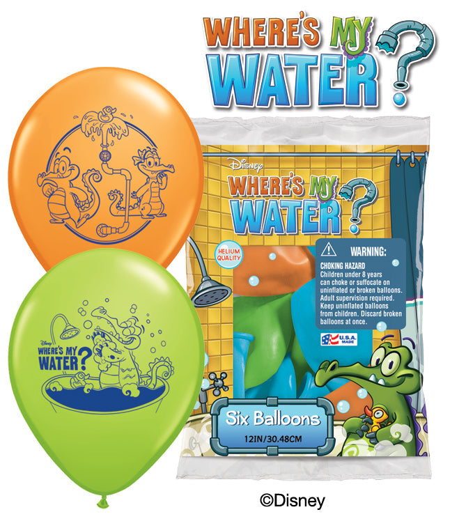 12" Where's My Water? (6 Pack) Latex Balloons