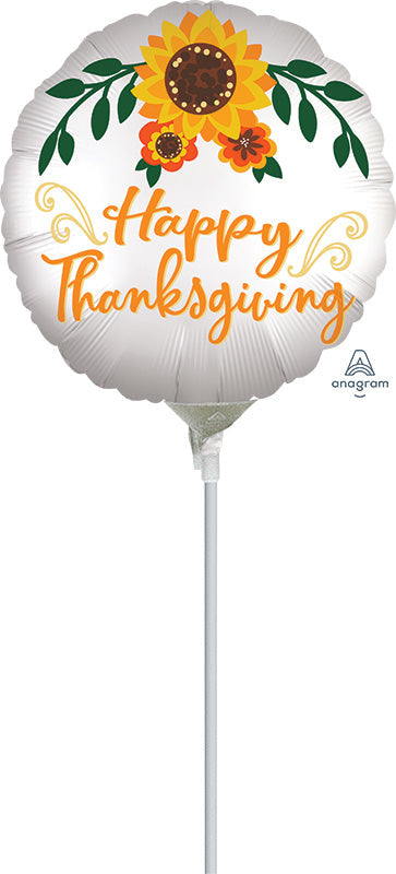 4" Airfill Only Happy Thanksgiving Satin Infused Floral Foil Balloon