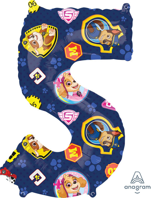 26" Paw Patrol Number 5 Mid Size Shape Foil Balloon