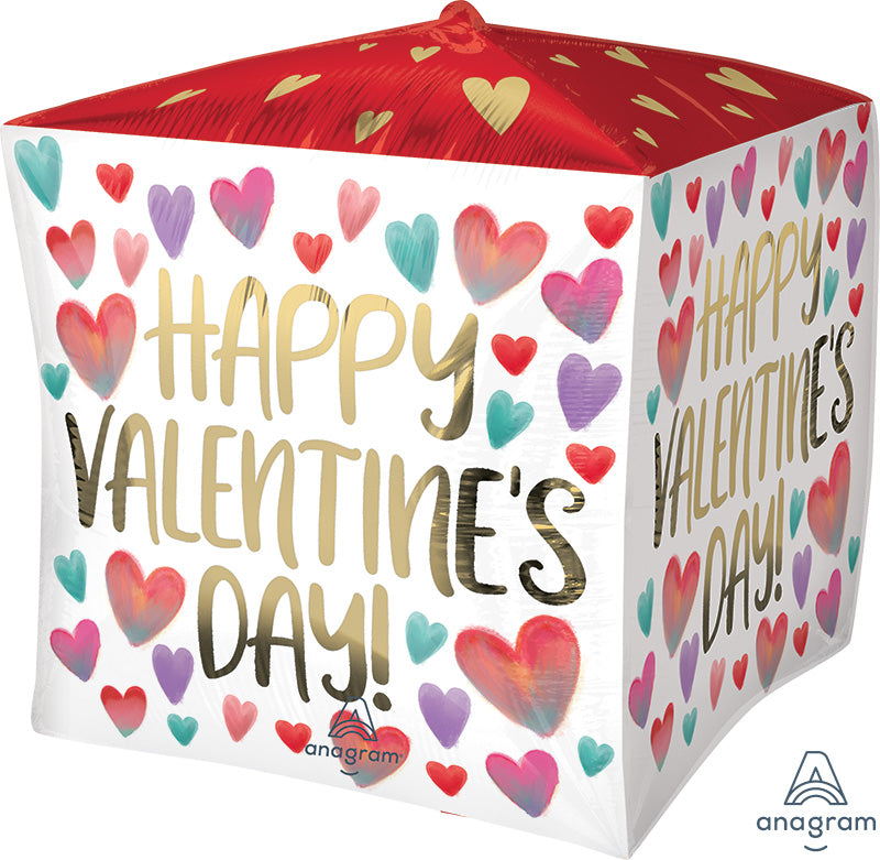 15" Ultrashape Cubez Happy Valentine's Day Painted Hearts Foil Balloon