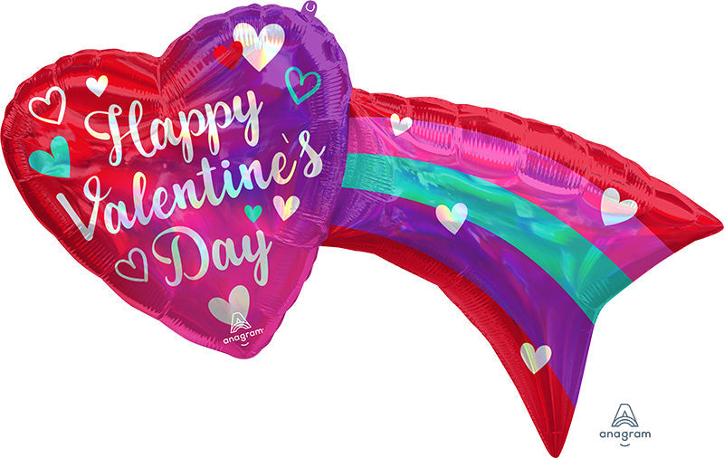 33" Holographic SuperShape Iridescent Happy Valentine's Day Rainbow Foil Balloon