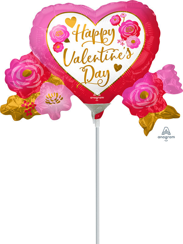 Airfill Only Mini Shape Happy Valentine's Day Heart & Roses Foil Balloon