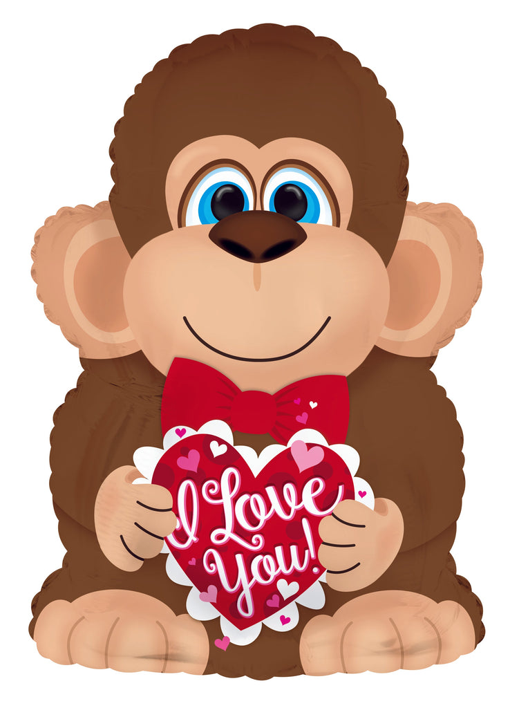 10" Airfill Only I Love You Monkey With Bowtie Foil Balloon