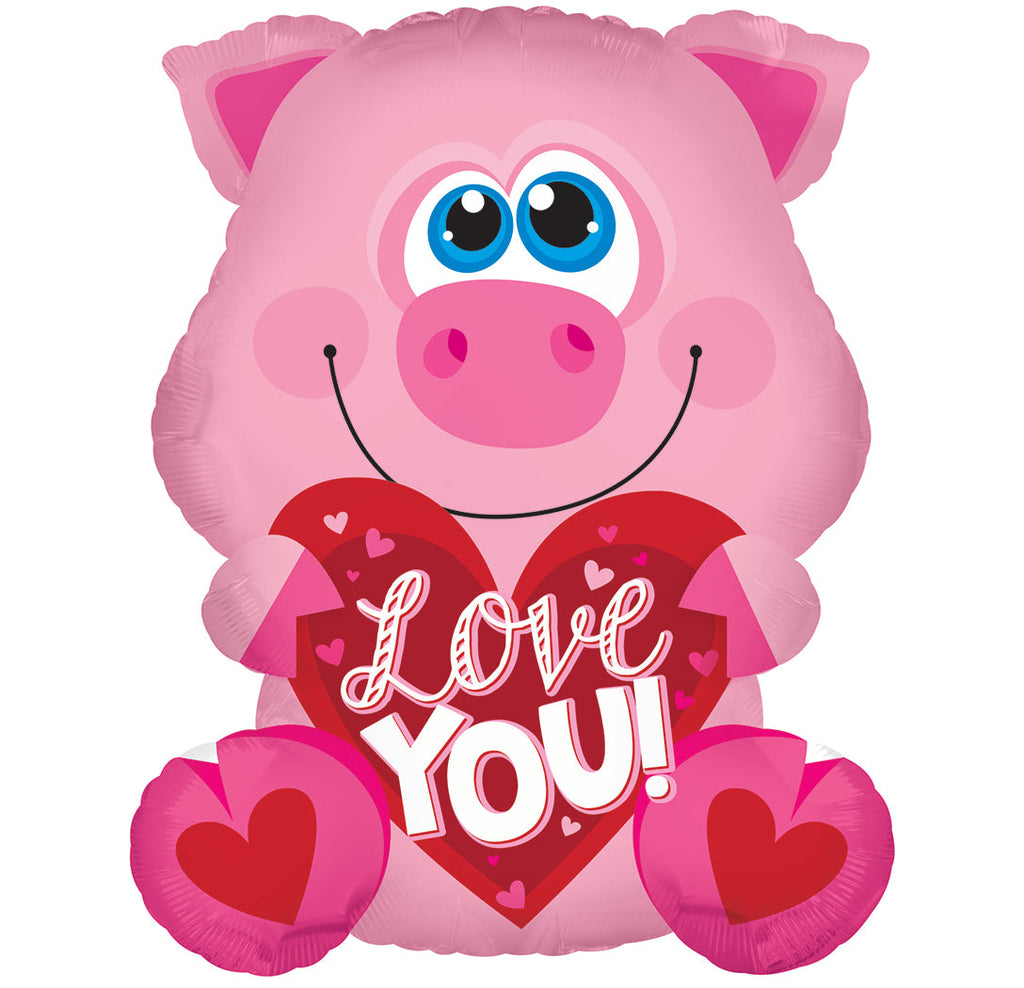 12" Airfill Only Love You Pink Piglet Foil Balloon