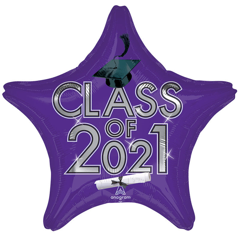 18" Graduation Class of 2021 - Purple Foil Balloon