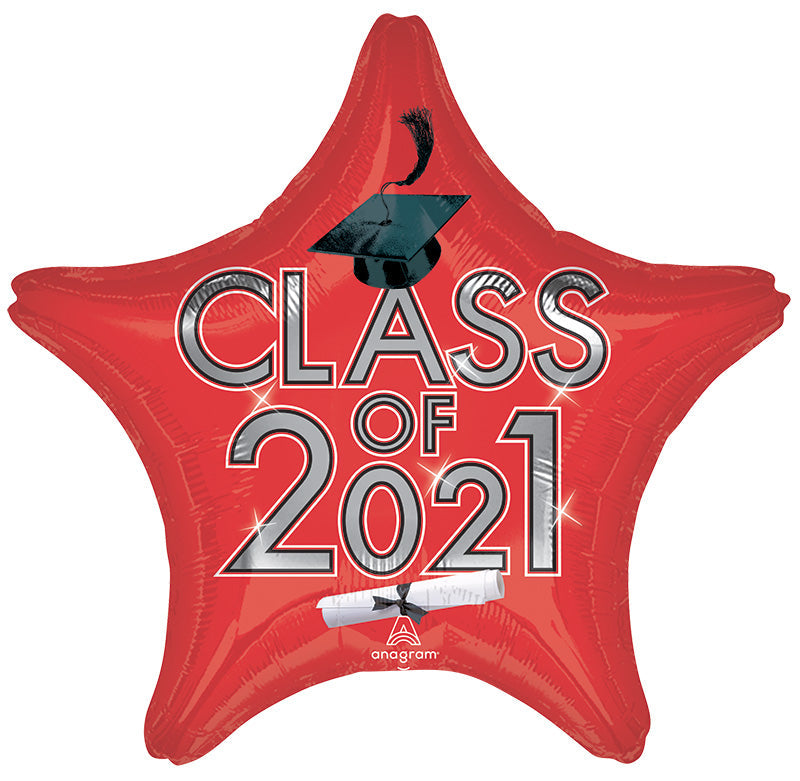18" Graduation Class of 2021 - Red Foil Balloon