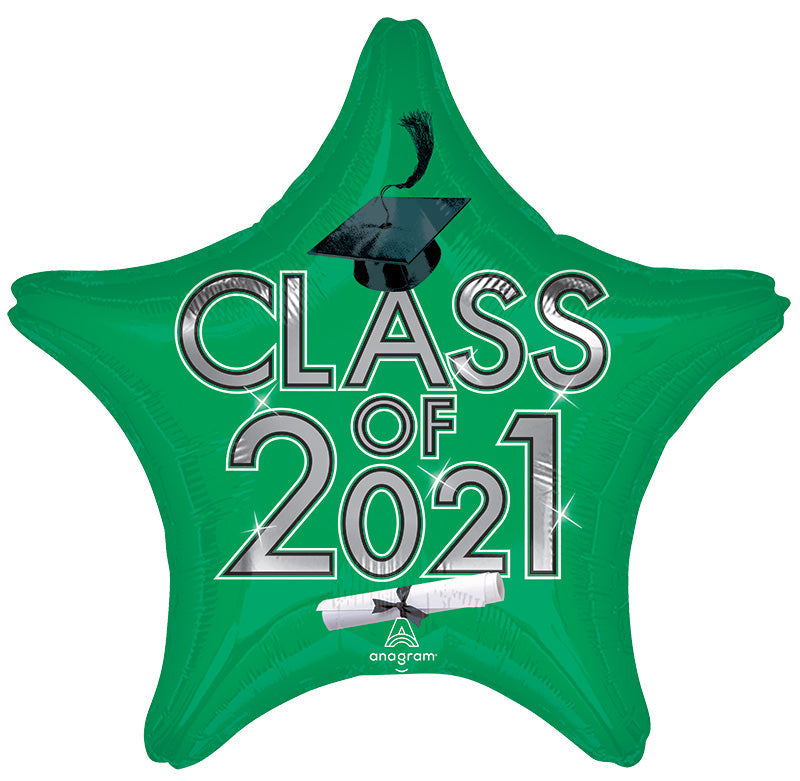 18" Graduation Class of 2021 - Green Foil Balloon
