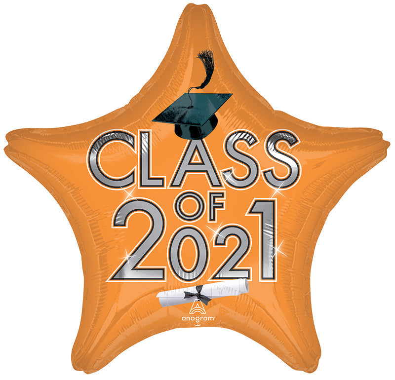 18" Graduation Class of 2021 - Orange Foil Balloon