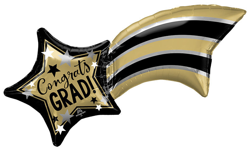 27" SuperShape Gold, Silver Black Grad Shooting Star Foil Balloon