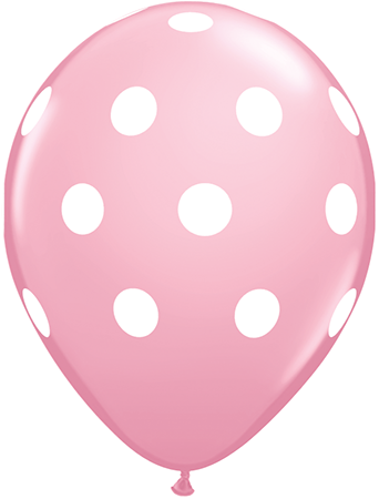 11" Pink (50 Count) Big Polka Dots (White) Latex Balloons