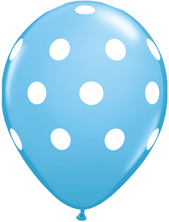 11" Pale Blue (50 Count) Big Polka Dots (White) Latex Balloons