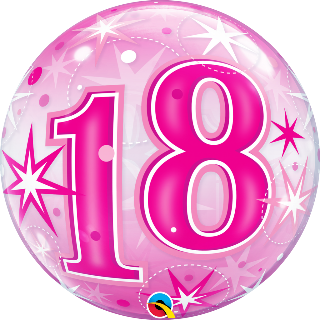 22" Single Bubble Packaged 18 Pink Starburst Sparkle Balloon