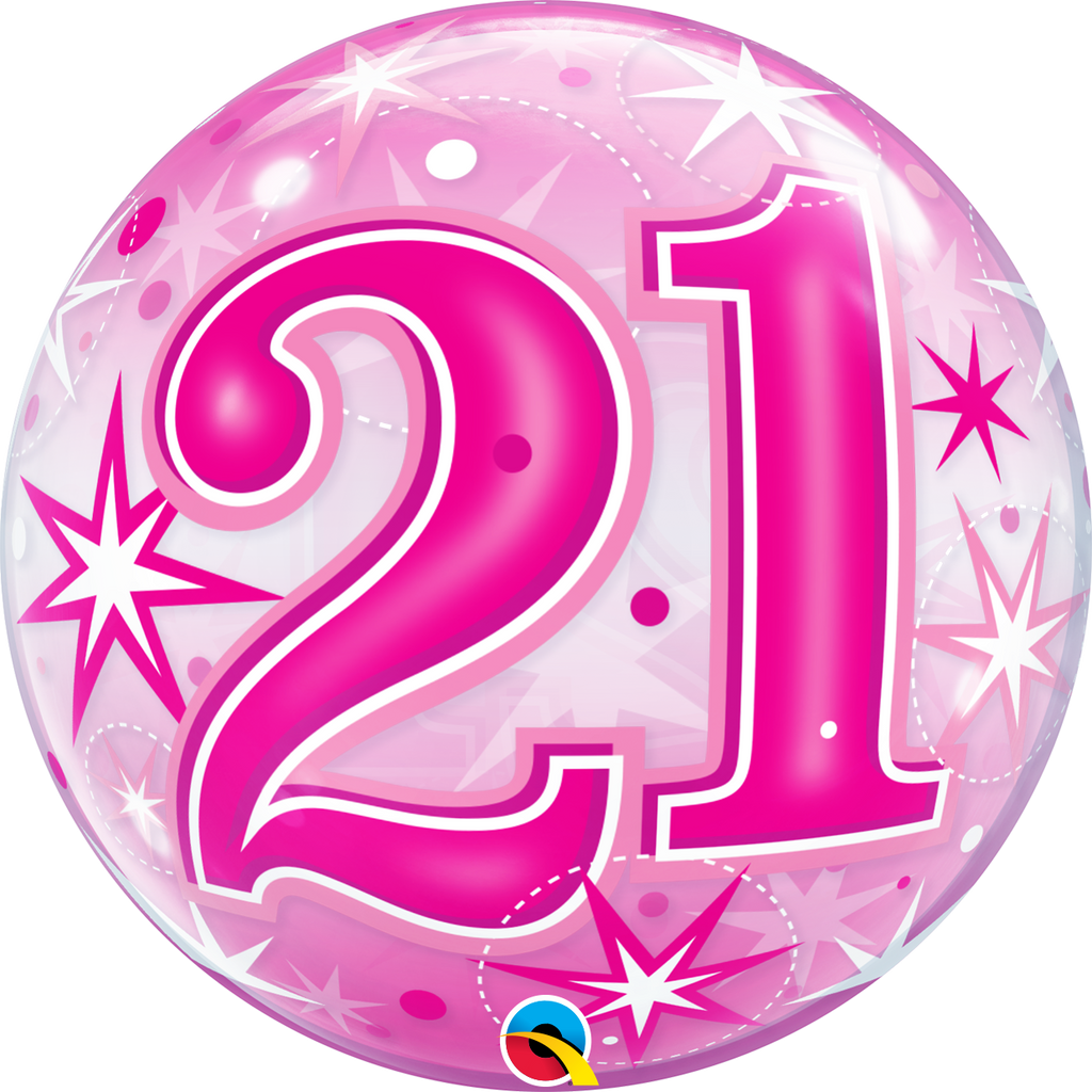22" Single Bubble Packaged 21 Pink Starburst Sparkle Balloon