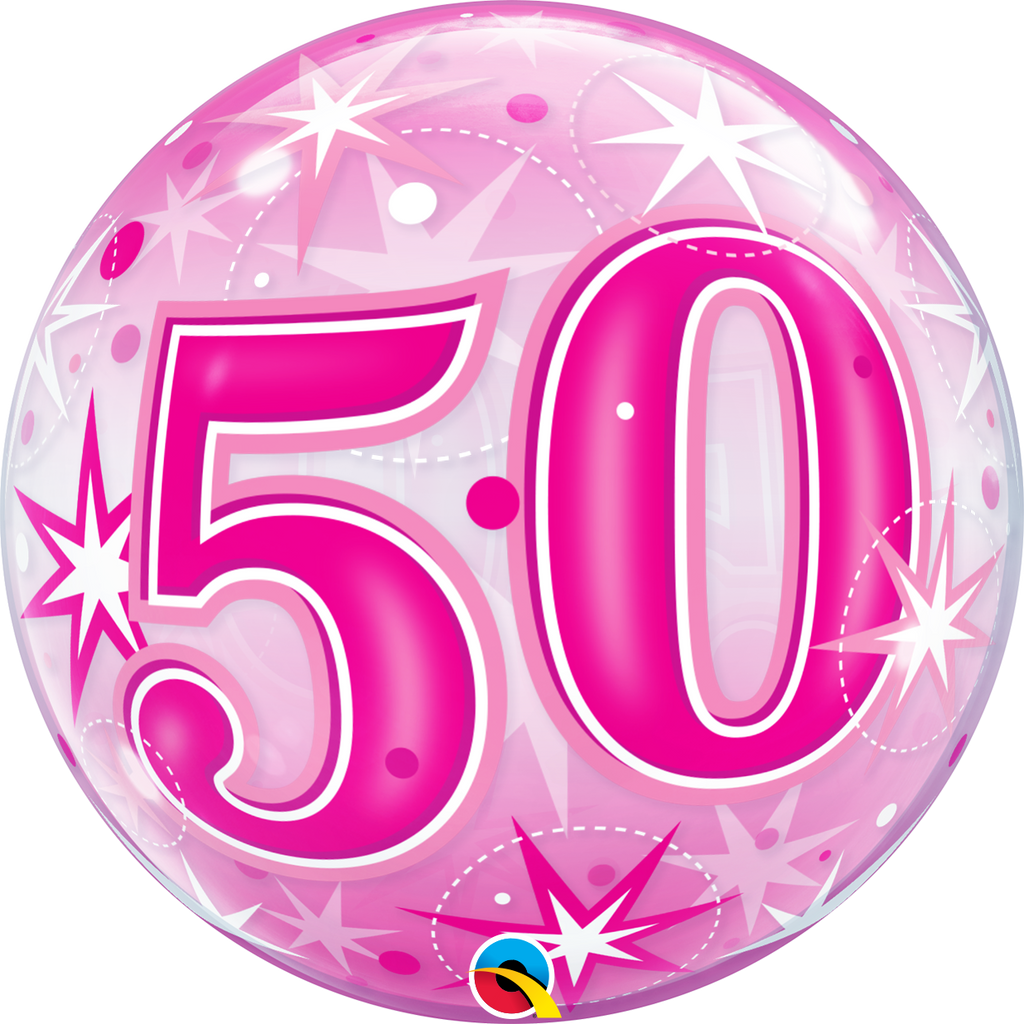 22" Single Bubble Packaged 50 Pink Starburst Sparkle Balloon