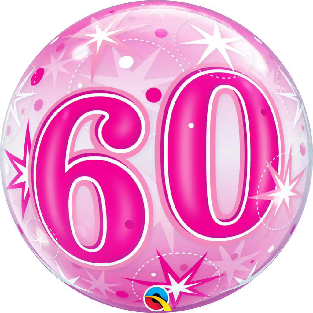 22" Single Bubble Packaged 60 Pink Starburst Sparkle Balloon