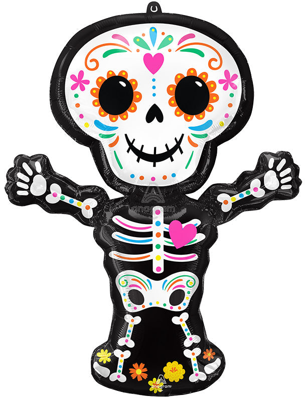 34" SuperShape Day of the Dead Standing Skeleton Foil Balloon