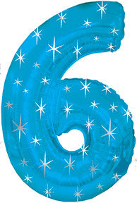 38" Blue Sparkle Six Number Balloon