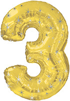 38" Gold Sparkle Three Jumbo Number Balloon