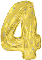 38" Gold Sparkle Four Jumbo Number Balloon
