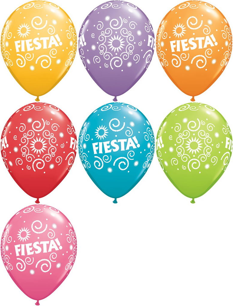 11" Festive Assorted (50 Count) Fiesta Swirls Latex Balloons