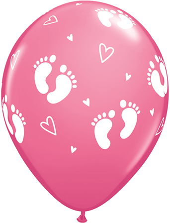 11" Rose (50 Count) Baby Footprints & Hearts Latex Balloons
