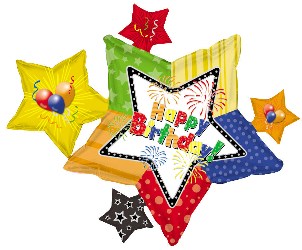 46" Happy Birthday Star Cluster Balloon