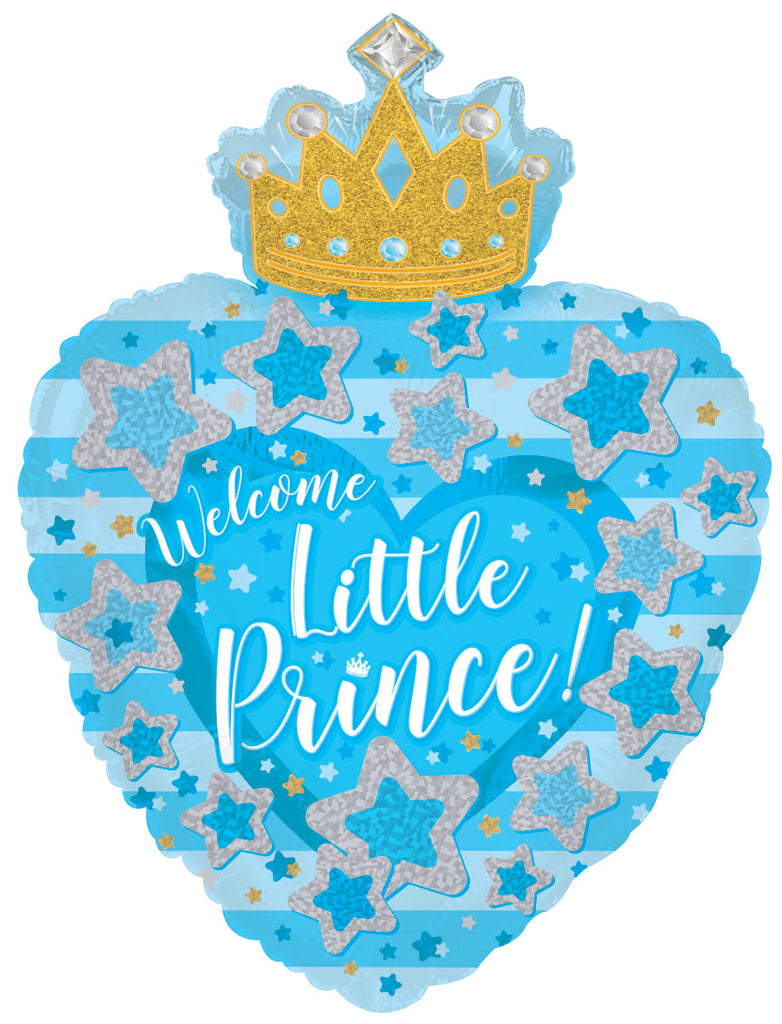 24" Baby Boy Heart With Crown Foil Balloon