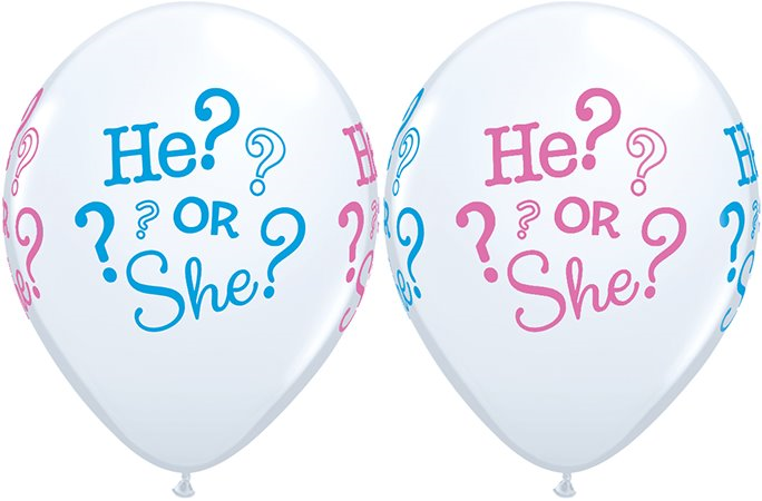 11" White (50 Count) He? Or She? Latex Balloons