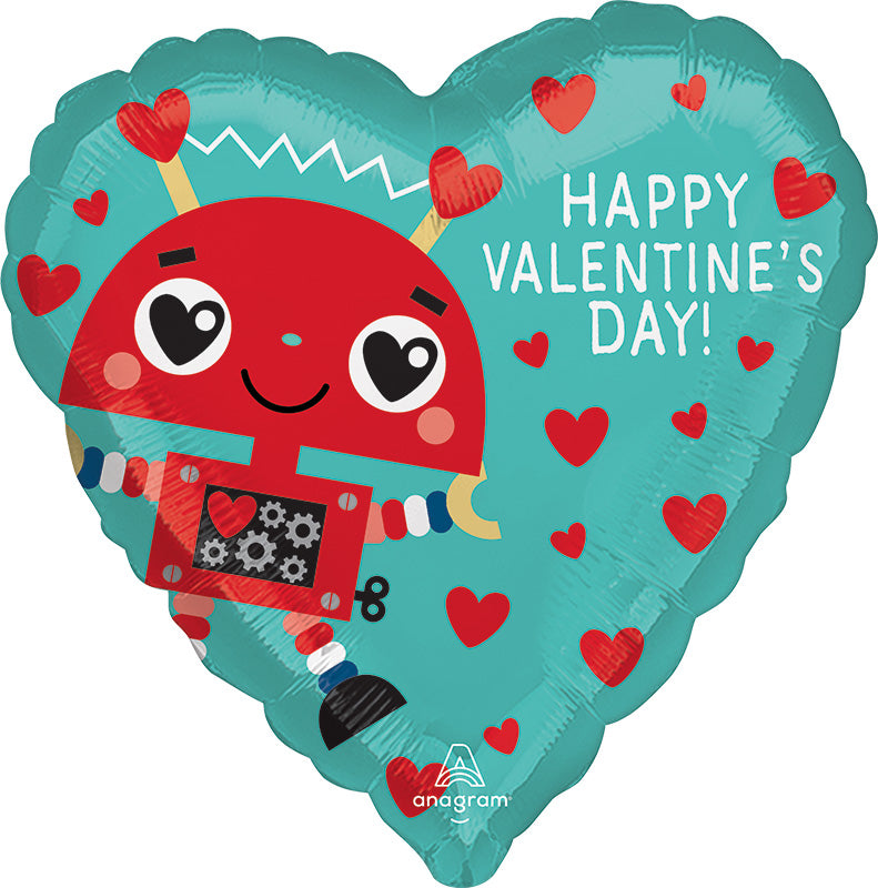 18" Happy Valentine's Day Robot Foil Balloon