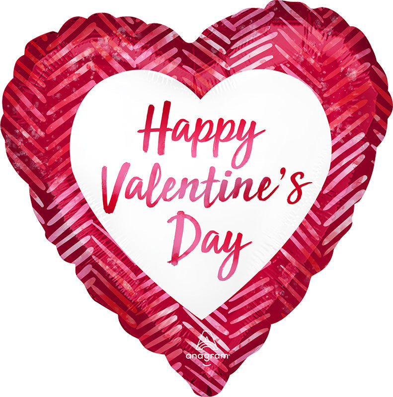 18" Happy Valentine's Day Ribbed Lines Foil Balloon