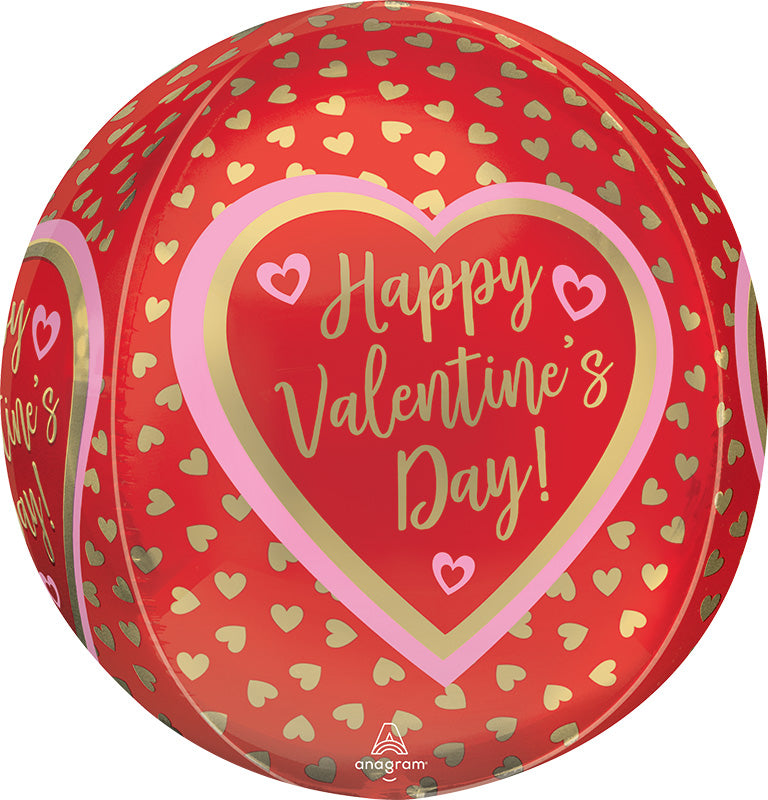 16" Orbz Happy Valentine's Day Golden Hearts Foil Balloon