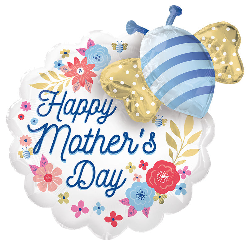 22" EZ-Fill® Multi-Balloon Happy Mother's Day Artful Florals & Bee Foil Balloon