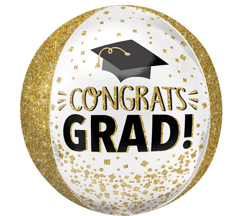 16" Orbz Congrats Grad Gold Glitter Foil Balloon