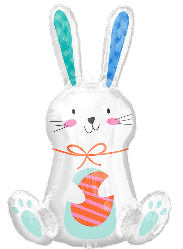 33" White Funny Bunny Foil Balloon