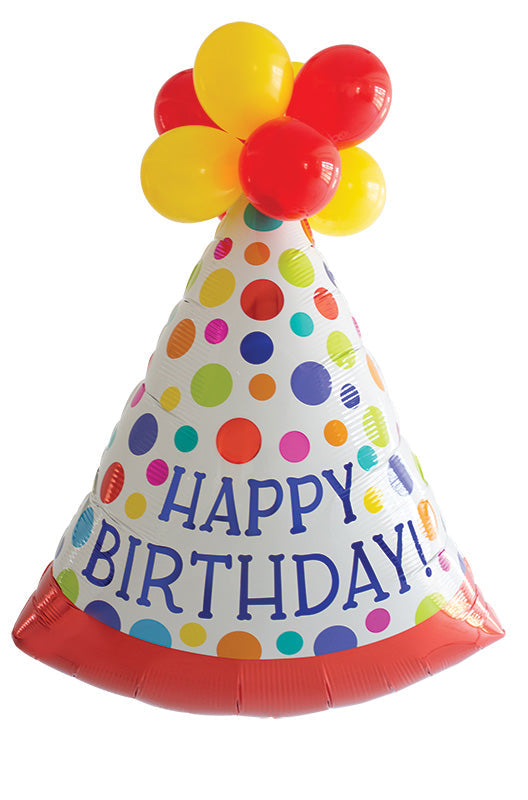 38" Latex Accented Party Hat Happy Birthday Foil Balloon