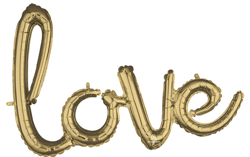 Airfill Only Script Phrase " Love" White Gold Foil Balloon