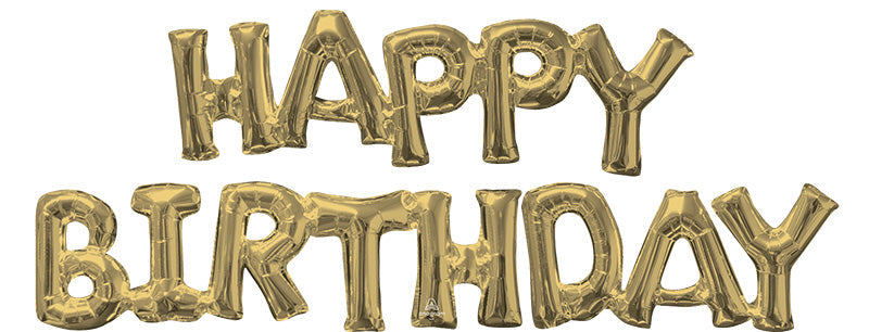 Airfill Only Block Phrase " HAPPY BDAY" White Gold Foil Balloon