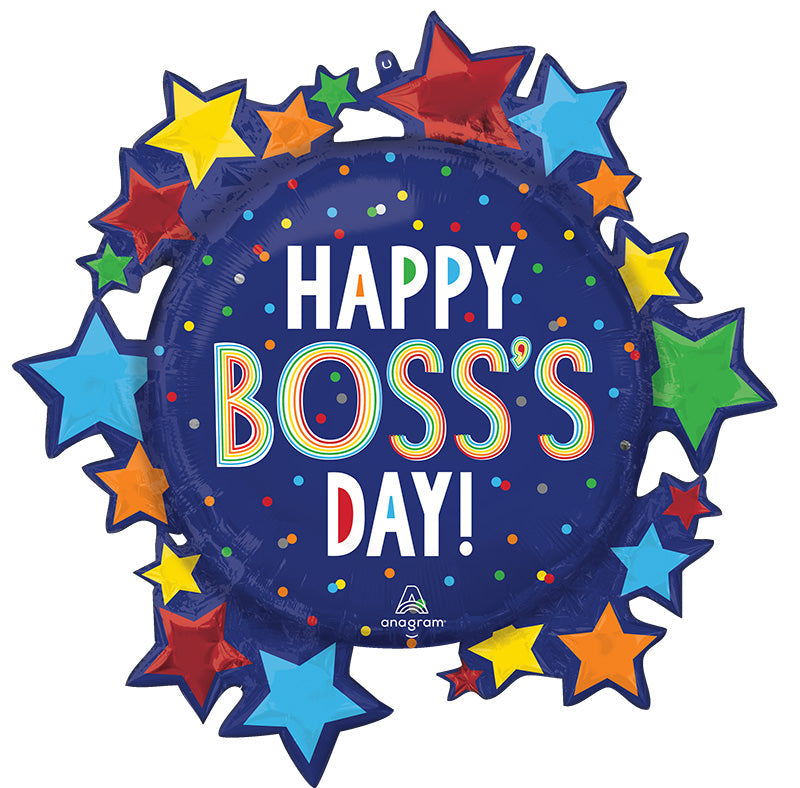30" Boss's Day Colorful Dots & Stars SuperShape Foil Balloon
